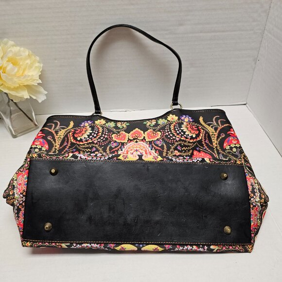 Womens Isabella Fiore Floral Flower Paisley Embroidered Beaded Tote Shoulder BAG - Picture 11 of 16